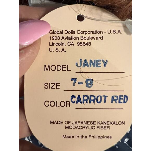 Hand Styled Doll Wigs By Global Dolls Model Janey Size 7-8 Color Carrot Red - Picture 2 of 12